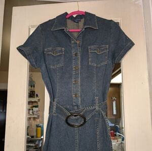 Jean maxi buckle button pockets dress maxi